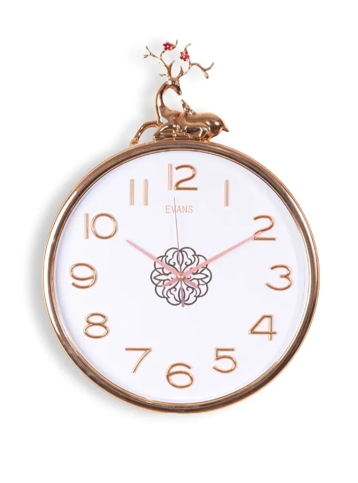 Elegant Rose Gold Deer Wall Clock with Floral Mandala Dial