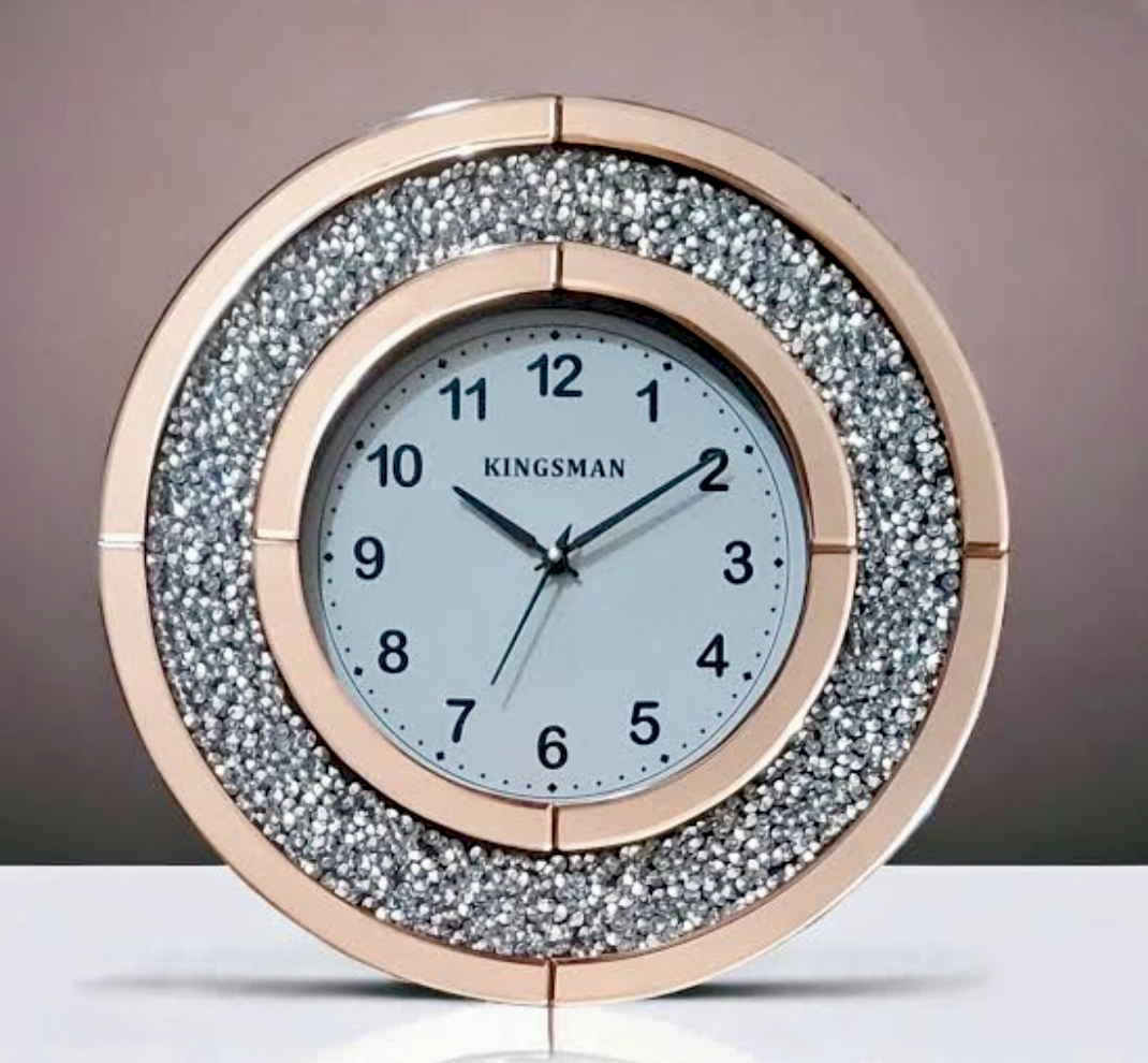 Kingsman Rose Gold Crystal Studded Round Wall Clock
