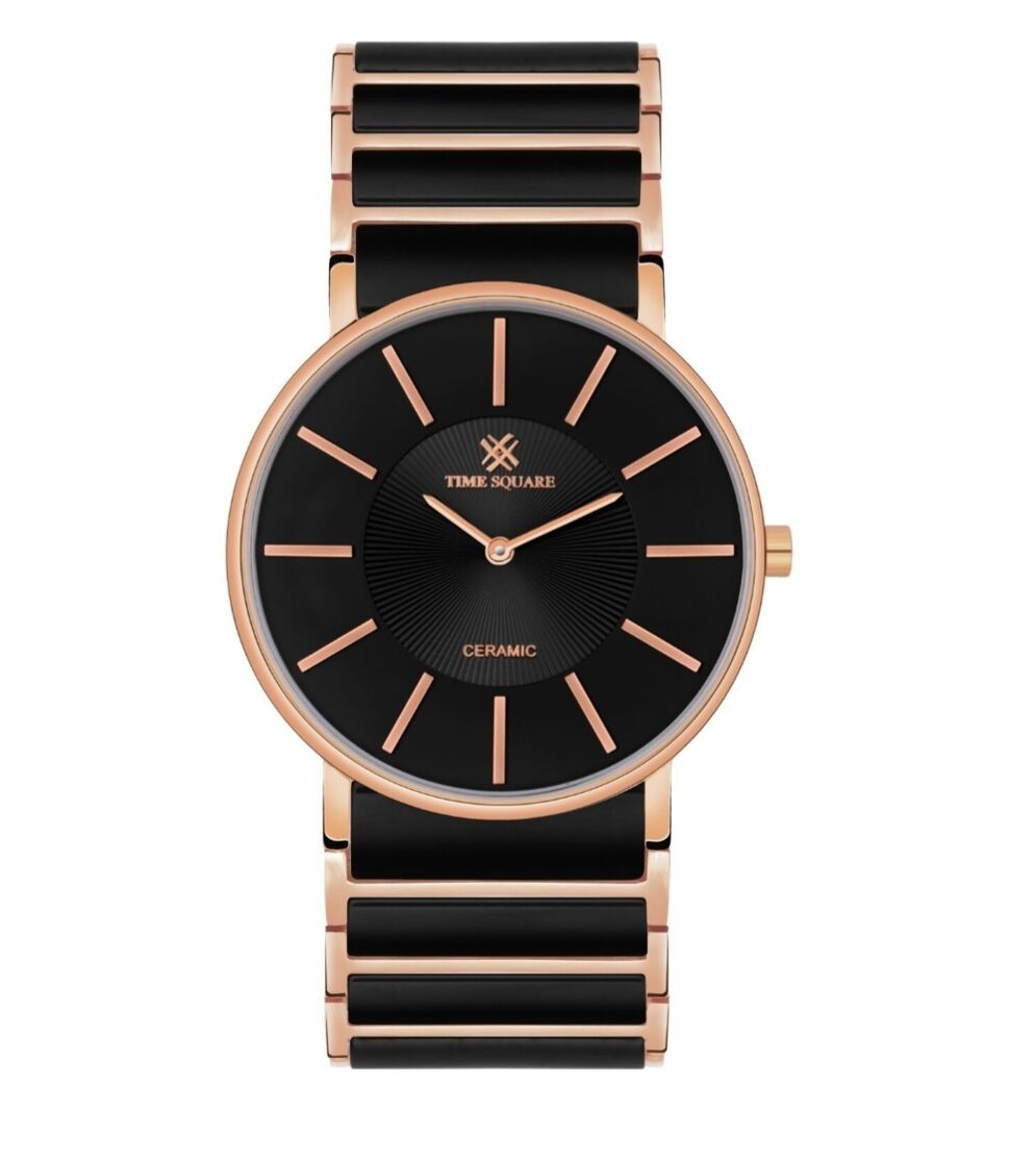 Time Square Ceramic Rose Gold & Black Men's Watch
