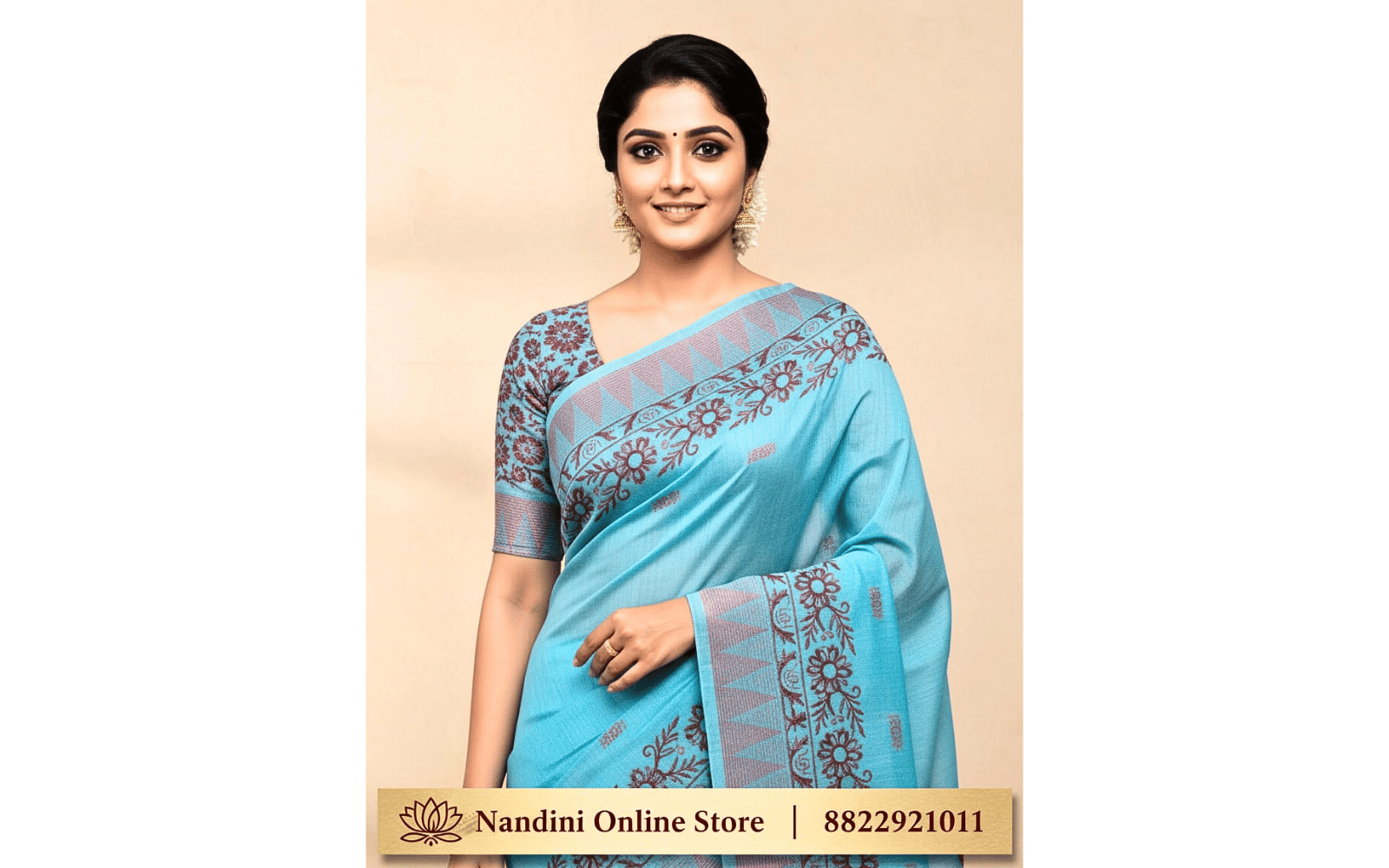 Sky Blue Designer Saree with Floral Border