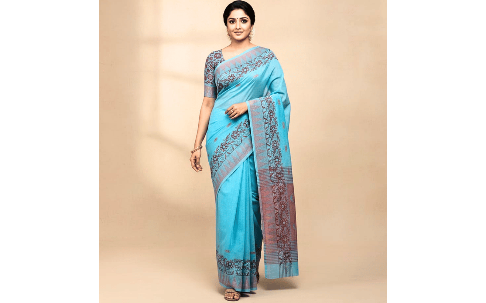 Sky Blue Designer Saree with Floral Border
