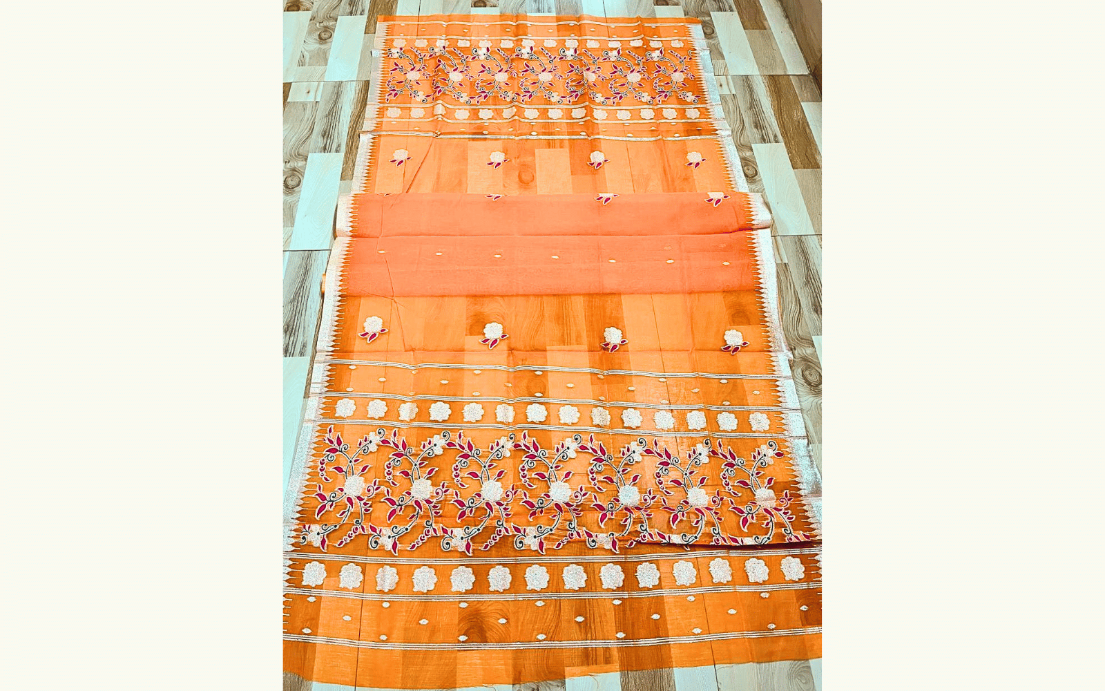 Vibrant Orange Embroidered Saree with Designer Border