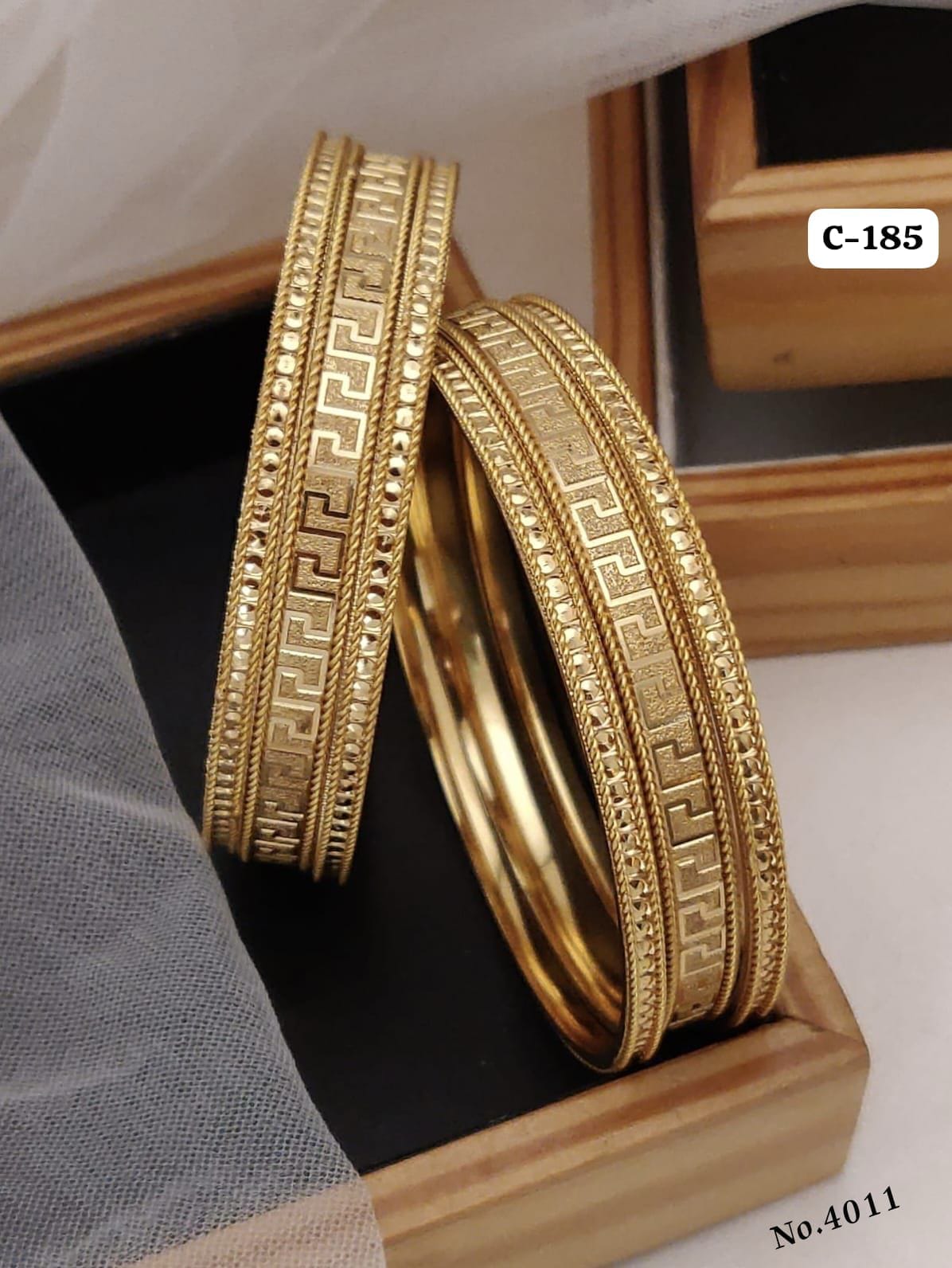 Premium Greek Key Gold Tone Bangles