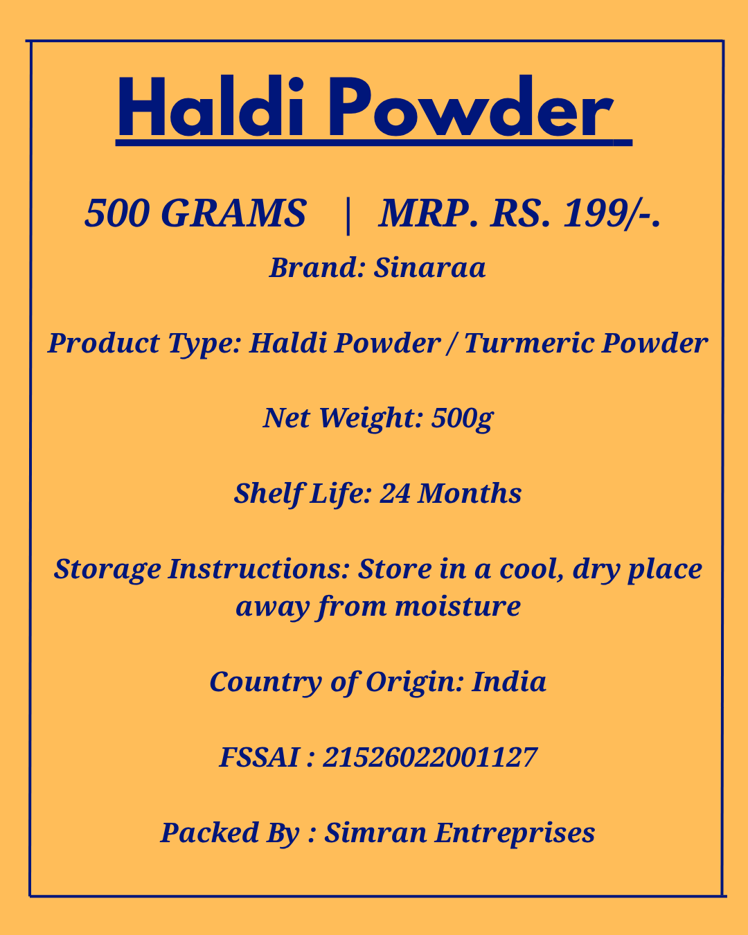 Premium Haldi Powder (Turmeric Powder) | Pure & Aromatic | 500g