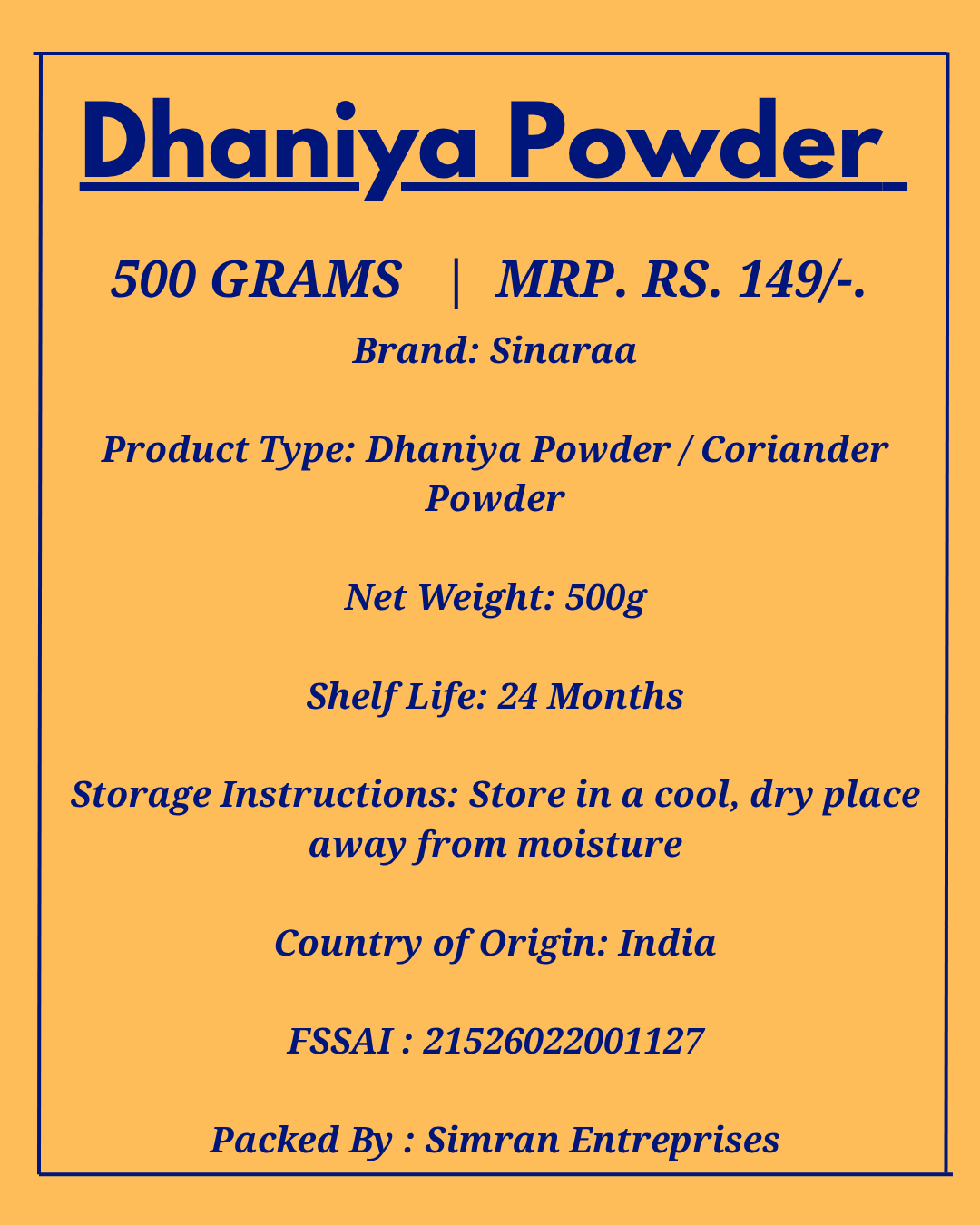 Premium Dhaniya Powder (Coriander Powder) | Fresh & Aromatic | 500g
