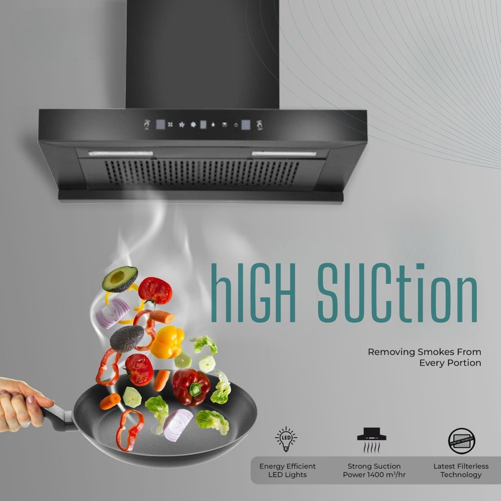 Premium Auto Clean Filterless Kitchen Chimney | 1300–1400 m³/hr High Suction | Touch Control | Motion Sensor | Dual LED Lamps | Black Tempered Glass