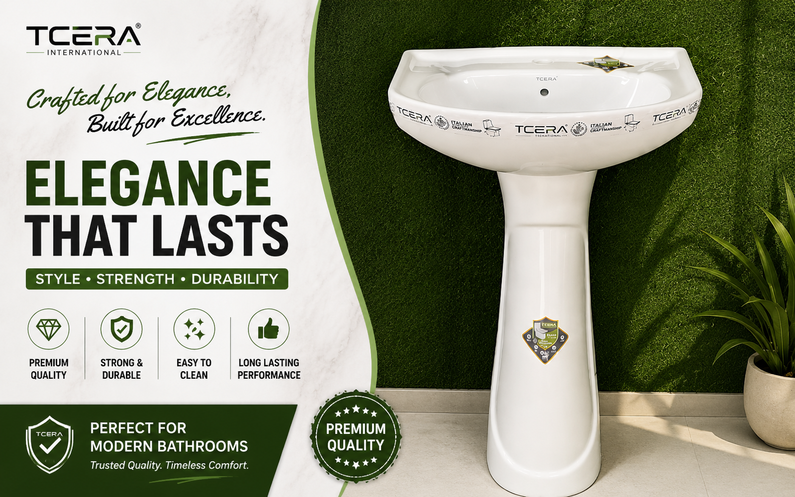 Elegant Full Pedestal Wash Basin | Ceramic Bathroom Sink