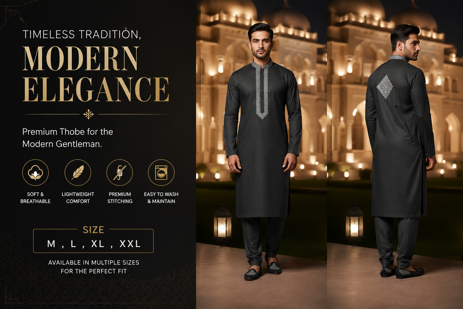 Luxury Black Embroidered Kurta Set | Men's Ethnic Wear | Premium Festive Collection