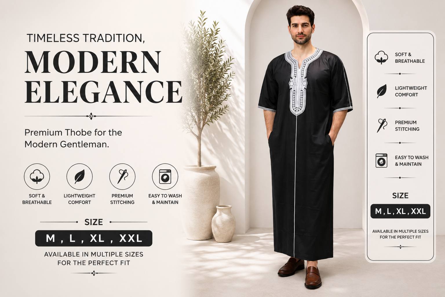 Black Moroccan Embroidered Kaftan