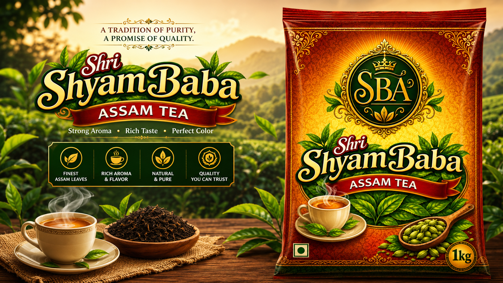 Shri Shyam Baba Assam Tea | Premium CTC Black Tea | Strong & Refreshing Tea | 1 kg