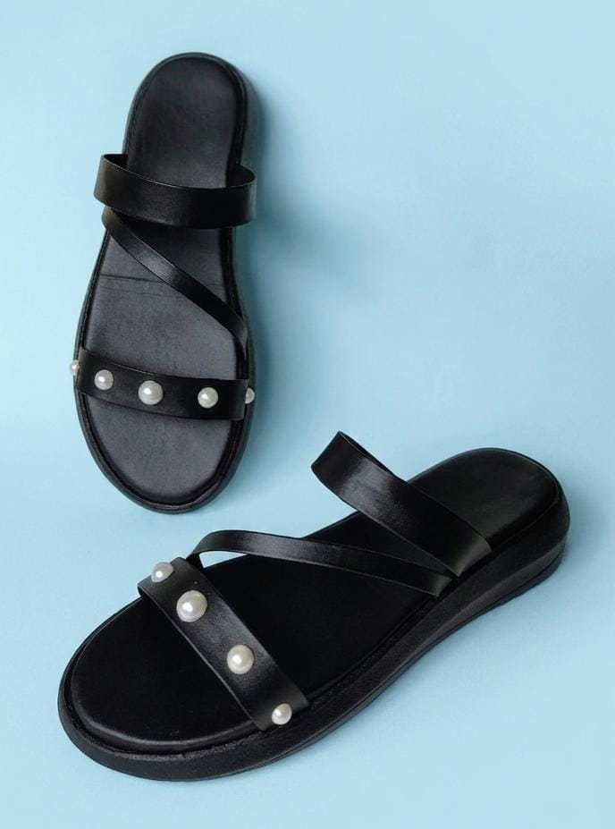 Women's Pearl Strap Sandals (Black)