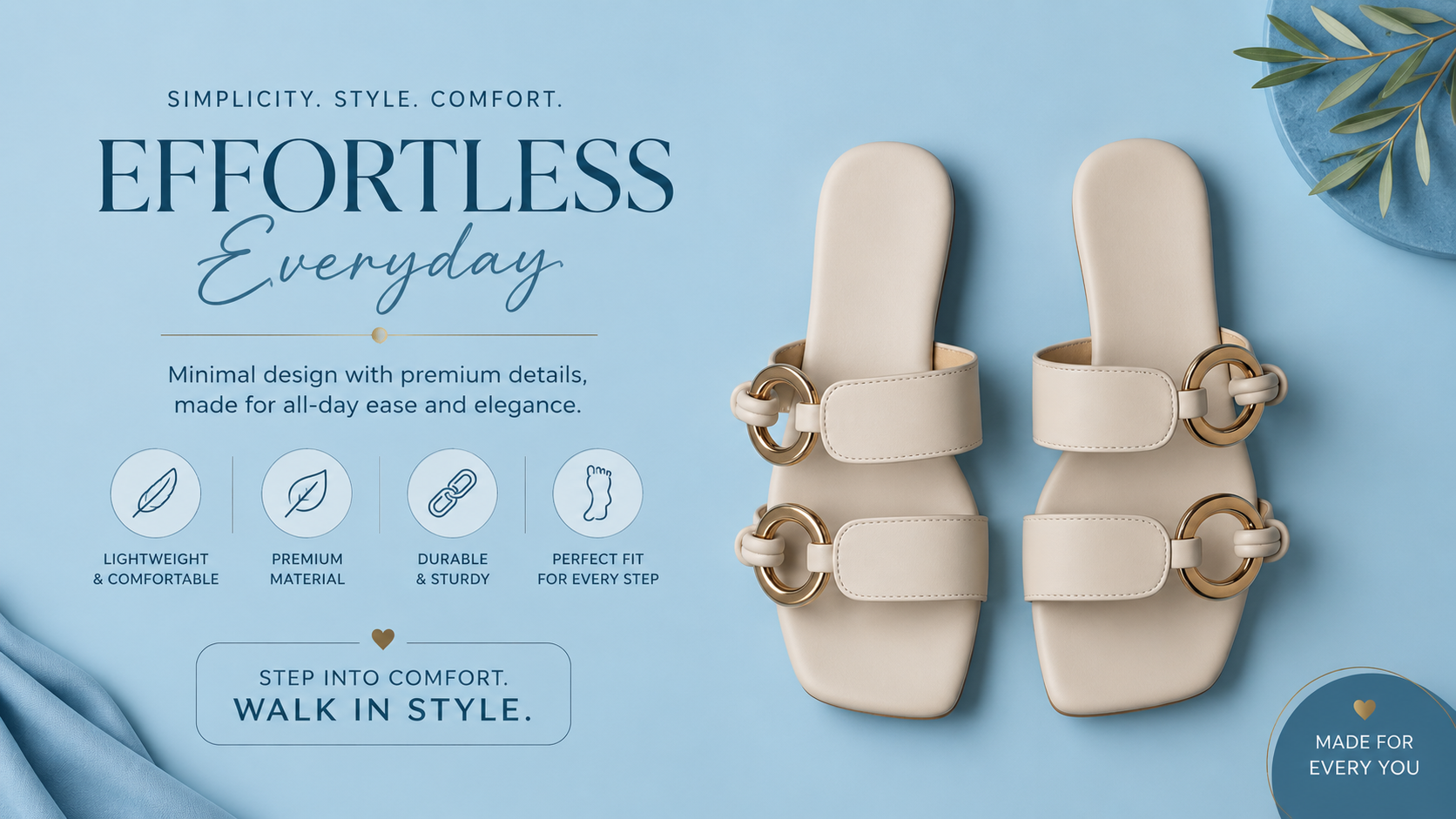 Women's Double Strap Buckle Flats (White)