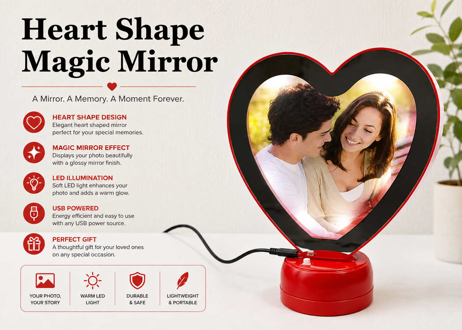 Heart Shape LED Magic Mirror Photo Frame
