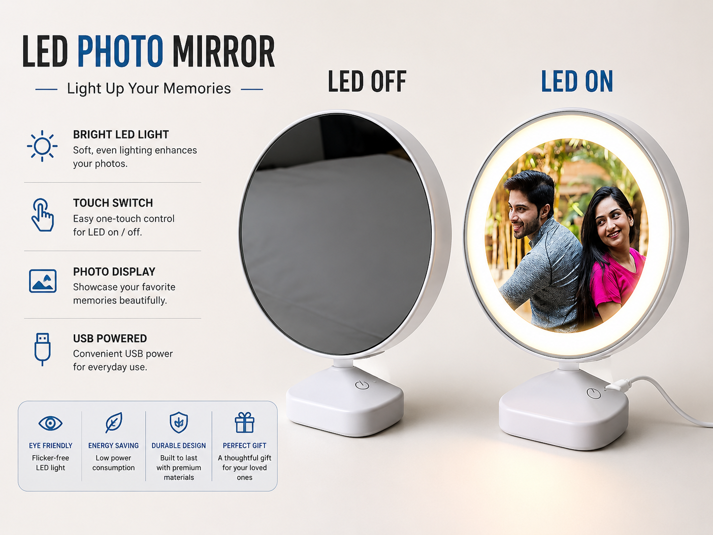 Round LED Magic Mirror Photo Lamp