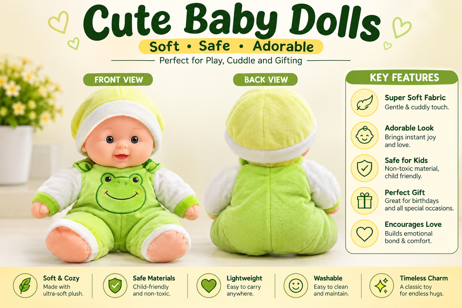 Soft Plush Cute Baby Doll Toy for Kids Hugging  Play Doll
