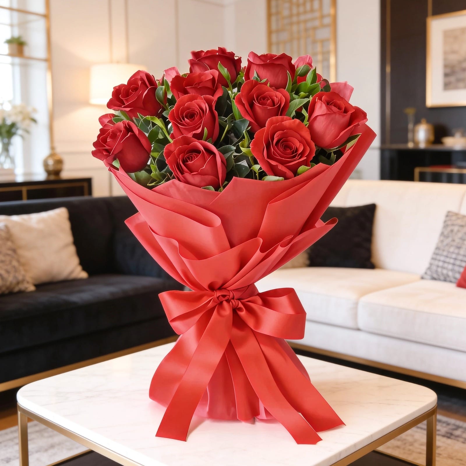 Classic Red Rose Bouquet with Premium Red Wrap