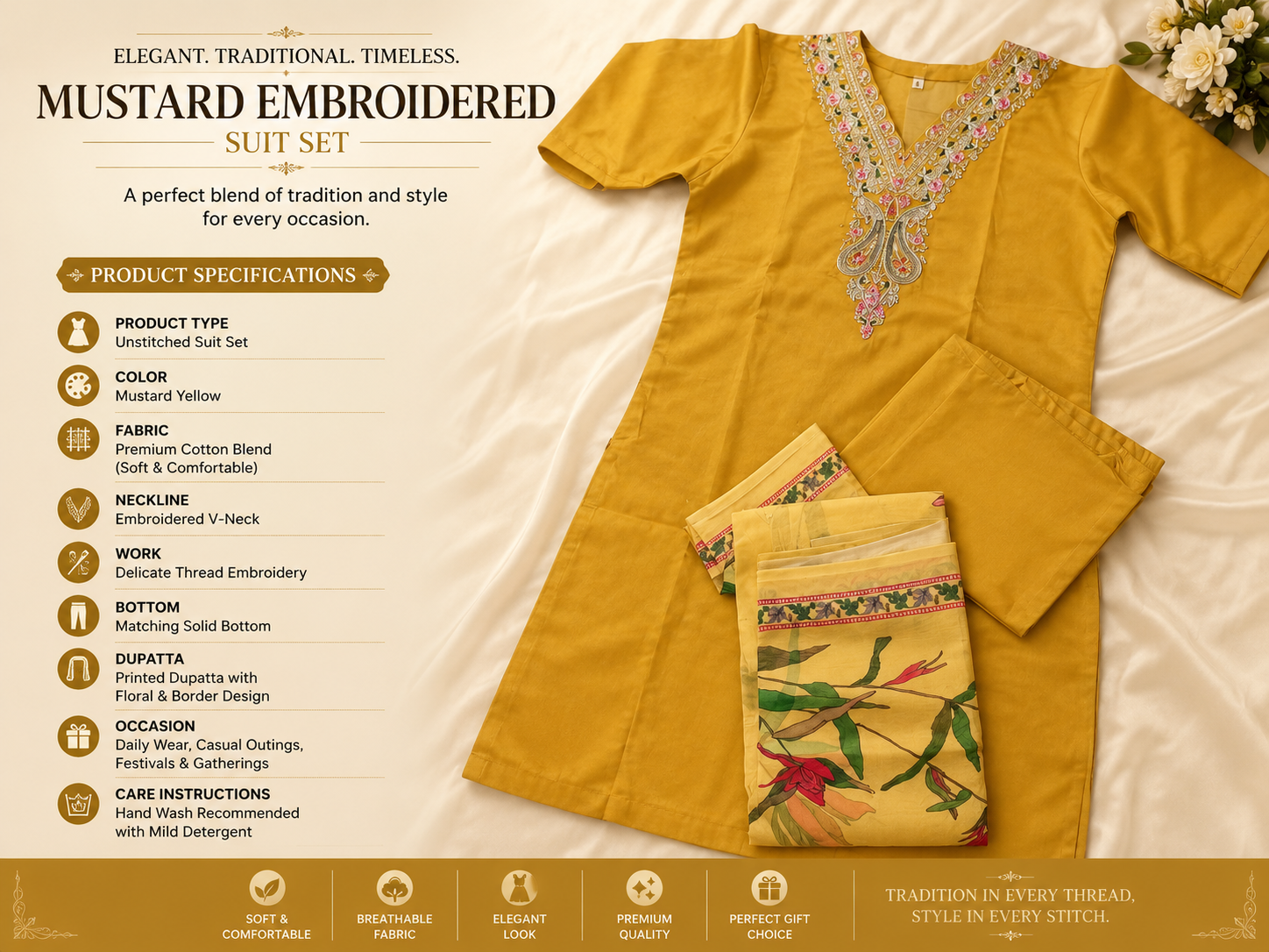 Mustard Embroidered Suit Set