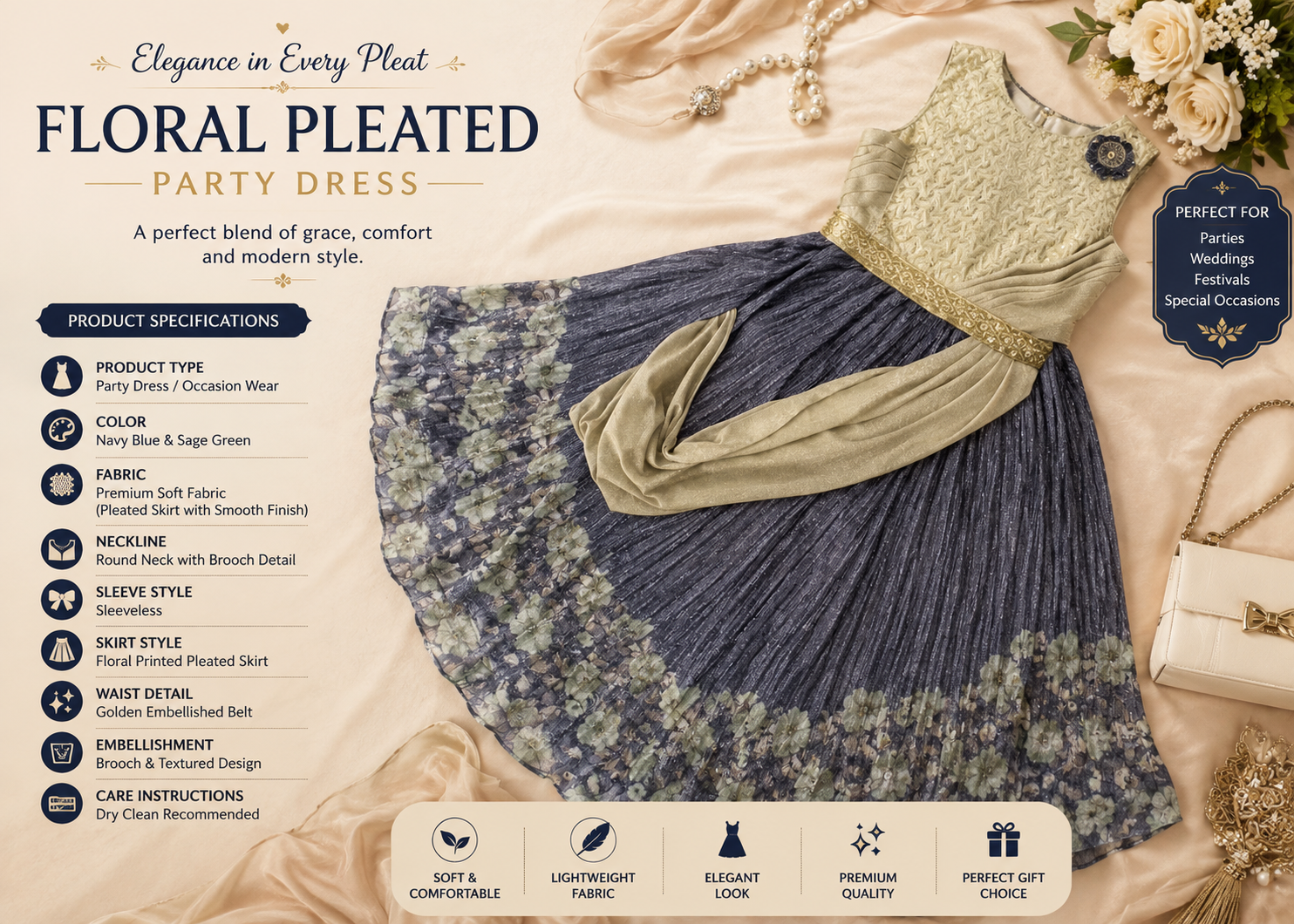 Lavender Pleated Party Dress