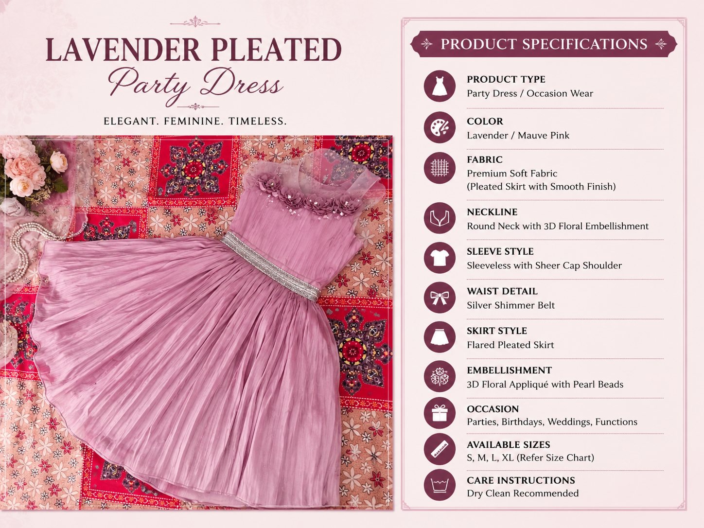 Floral Pleated Party Dress(pink)