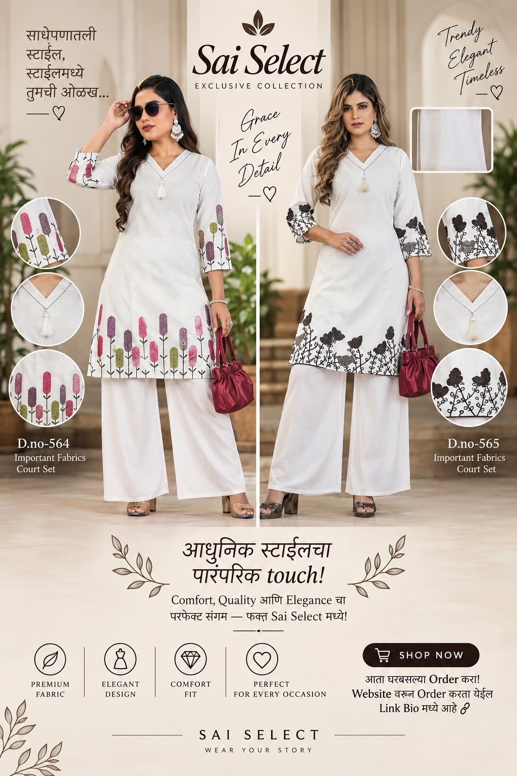 White Printed Cord Set