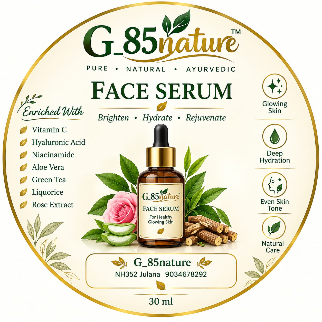 G_85nature Pure Natural Ayurvedic Face Serum (30 ml)